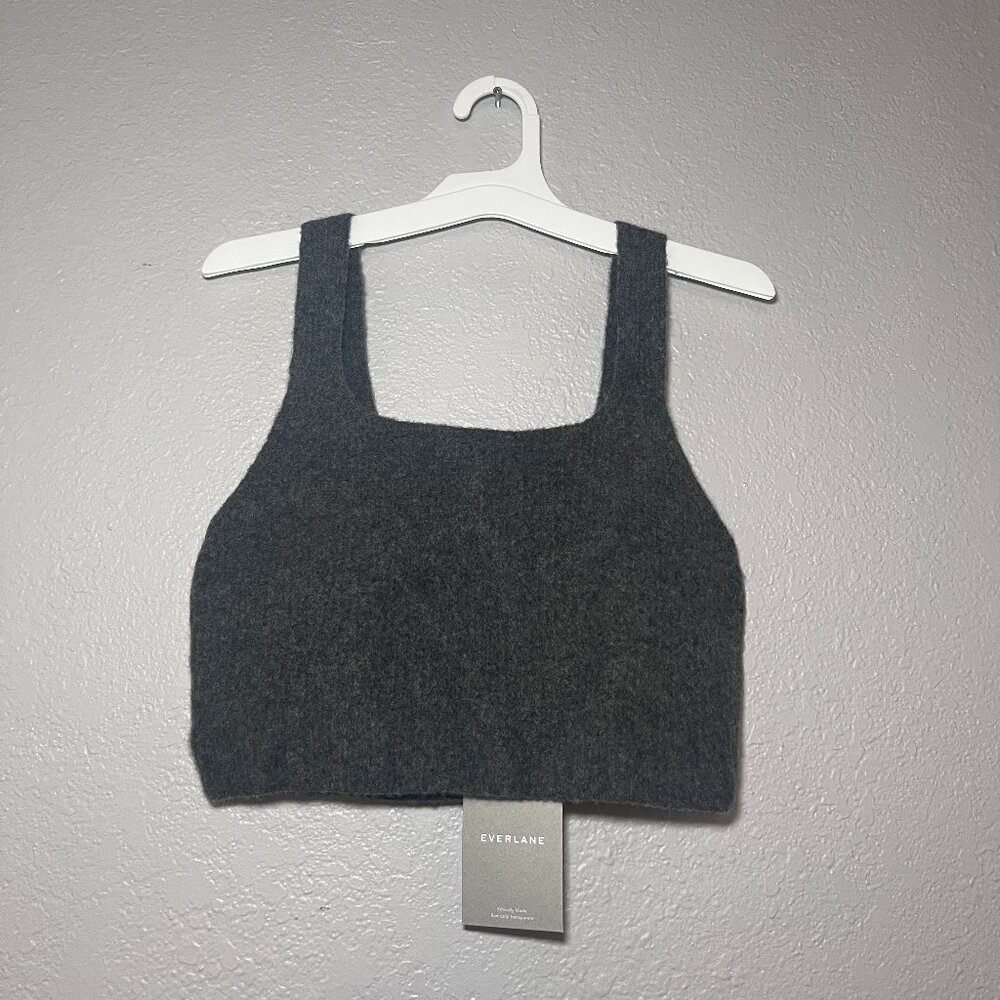 Everlane The Cozy Stretch Tank Crop Heathered Charcoal Gray Wool